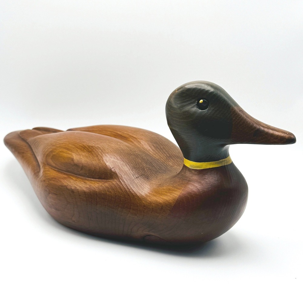 Vtg. Hand Carved Wood Mallard Duck Decoy Sculpture Cabin Lakehouse Cottagecore - Picture 2 of 10